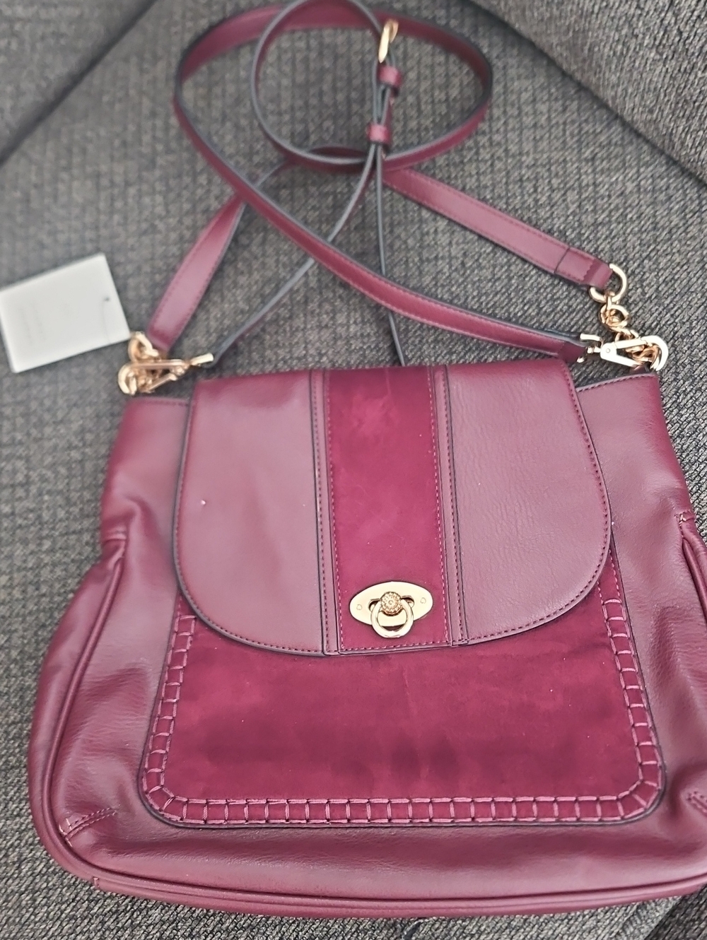 Lauren Conrad Faux Leather and Suede Crossbody Bag in Burgundy